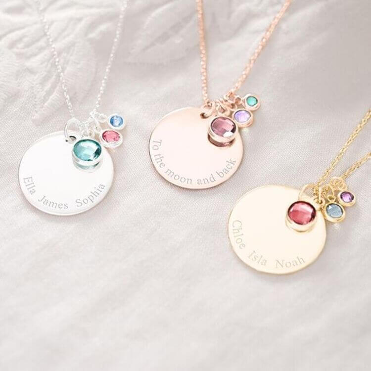 Engraved Necklace with Her Birthstone