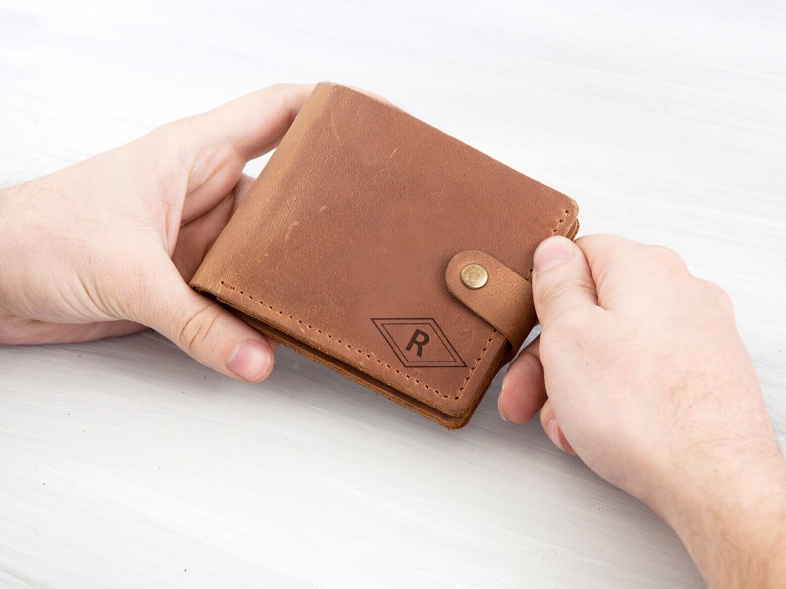 Personalized Leather Wallet with His Initials